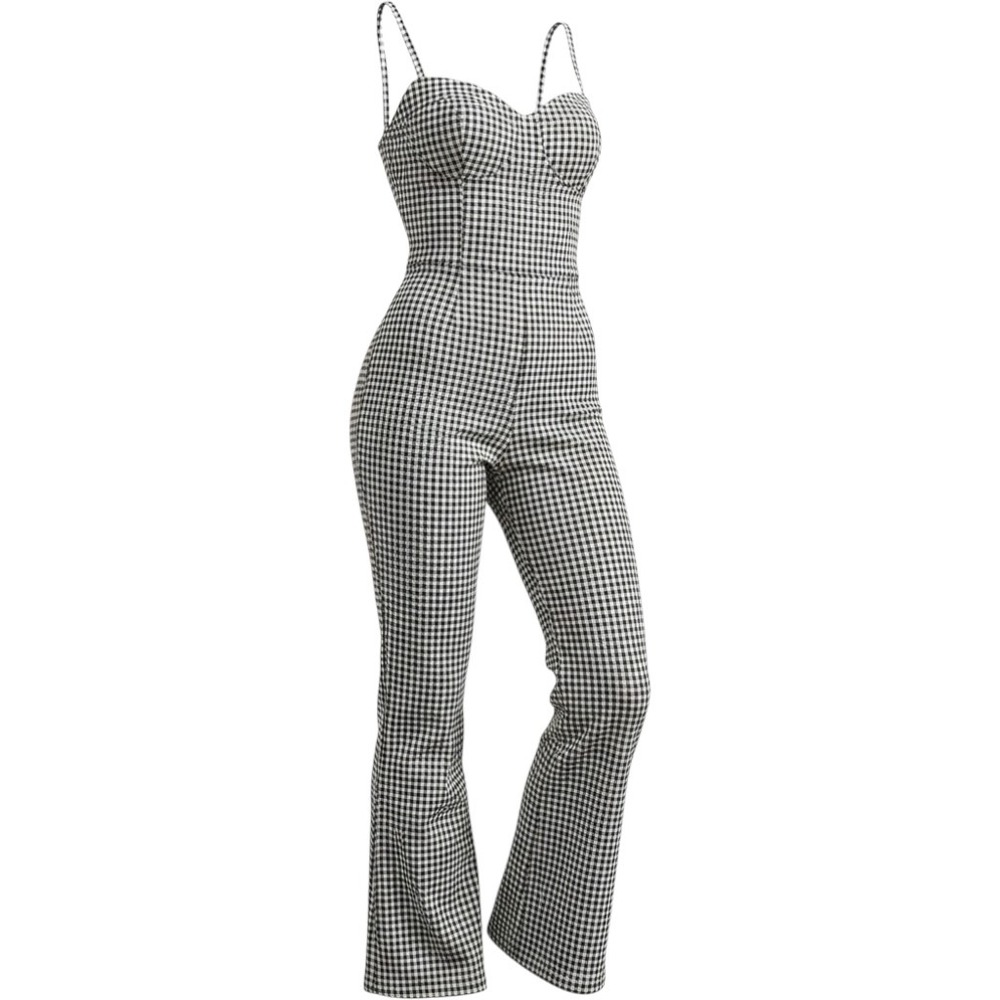 Urban Outfitters Black White Gingham Bustier Flare Leg Jumpsuit Small S-P